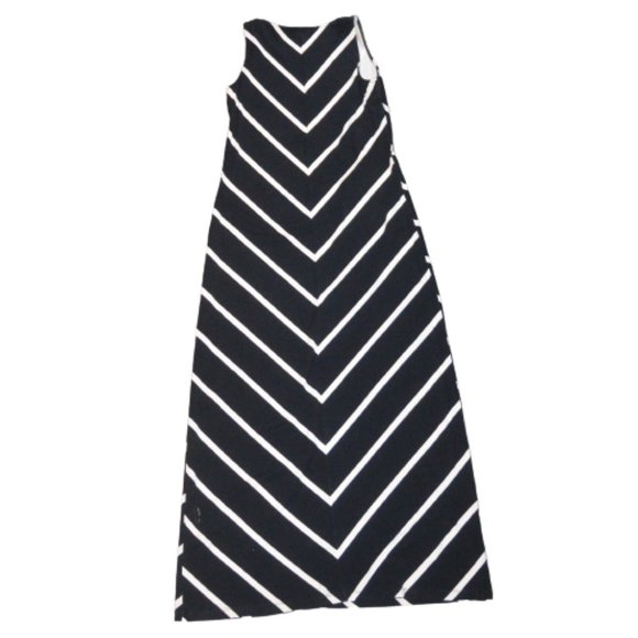 Tommy Bahama Chevron Stripe Jersey Knit Sleeveless Black Column Maxi Dress M - Picture 2 of 8
